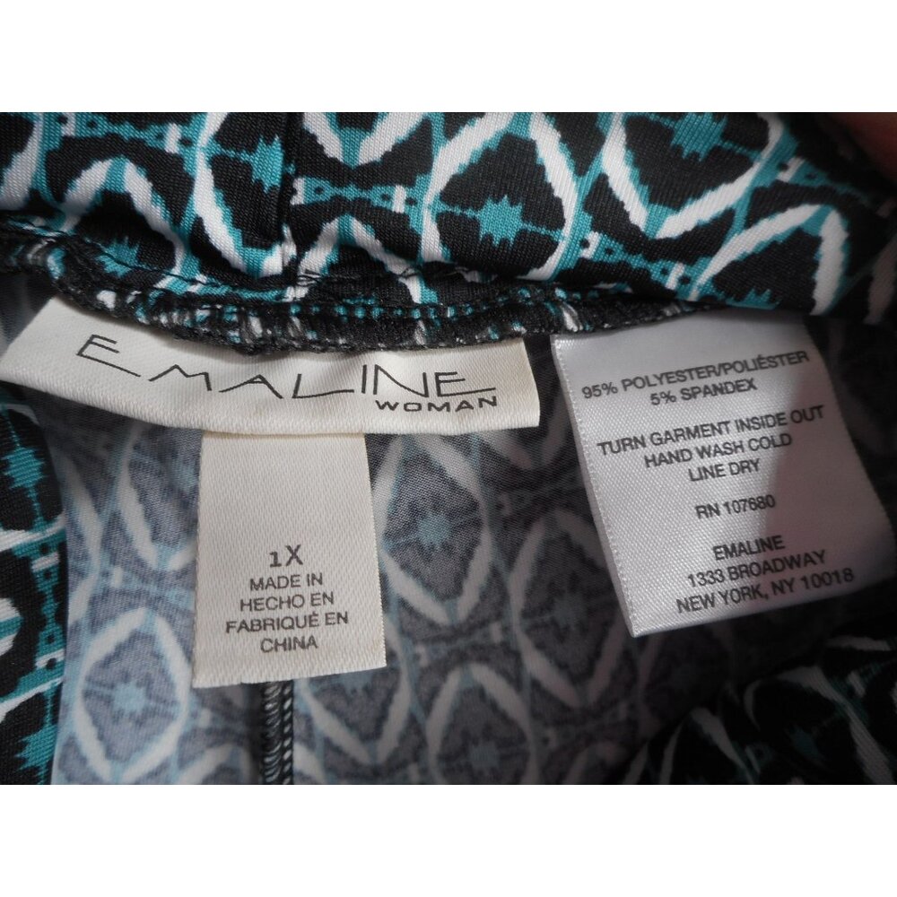 Emaline woman Black Blue abstract Sz 1X cropped pant elastic Waist - Picture 3 of 4